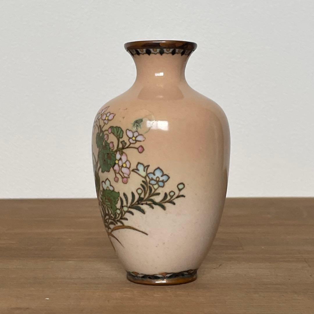 明治期　尾張　七宝　花文　銀線　植線　花瓶　小花瓶　小瓶　七宝焼　壷　花入