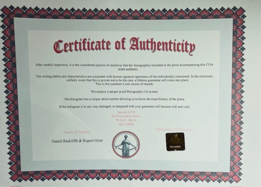 ハリーポッター ダニエル・ラドクリフ ルパート・グリント 直筆サイン入り写真 I
