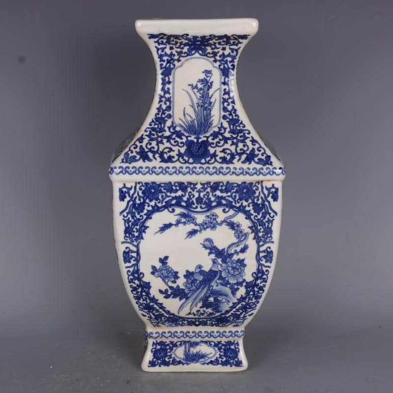 清乾隆琺瑯彩花鳥図紋四方賞瓶 景徳鎮 陶磁器 装飾品 工芸品 美術品 置物