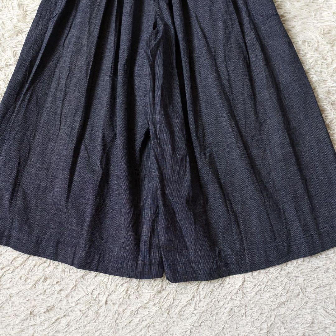 45R キュロットギャザーワイドパンツ　ストライプ　インディゴ　サイズ1 日本製