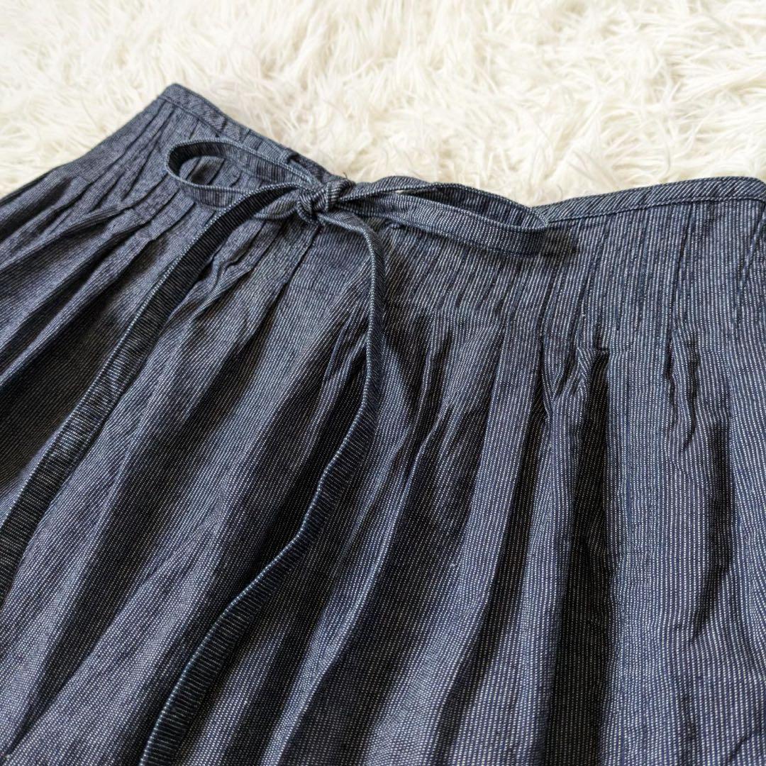 45R キュロットギャザーワイドパンツ　ストライプ　インディゴ　サイズ1 日本製