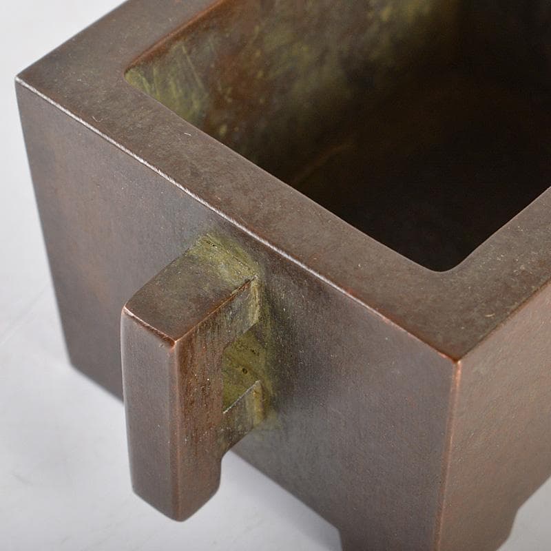 中国　大明宣徳年製　古銅　四方双耳香炉　馬槽爐　C　R5148