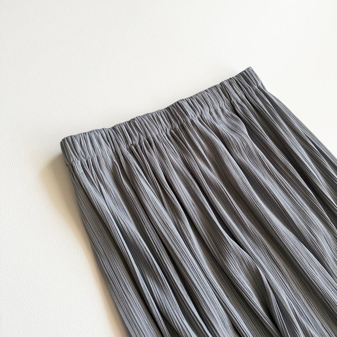 【イッセイミヤケ】プリーツスカート グレー ストライプ ひざ丈 M 日本製