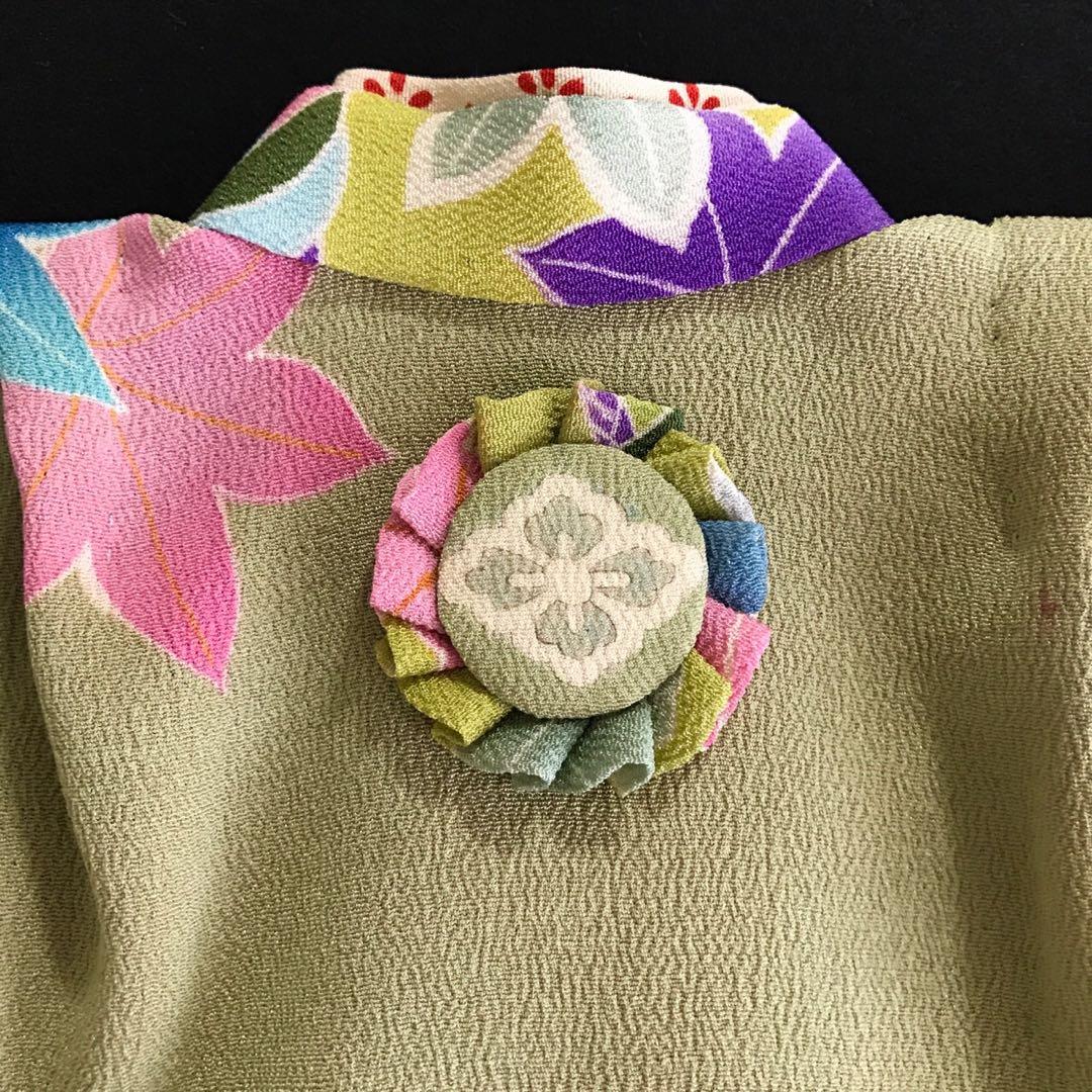 市松人形 12号 鯛車 鼓 花 錦紗縮緬 アンティーク 着物 帯 ＊