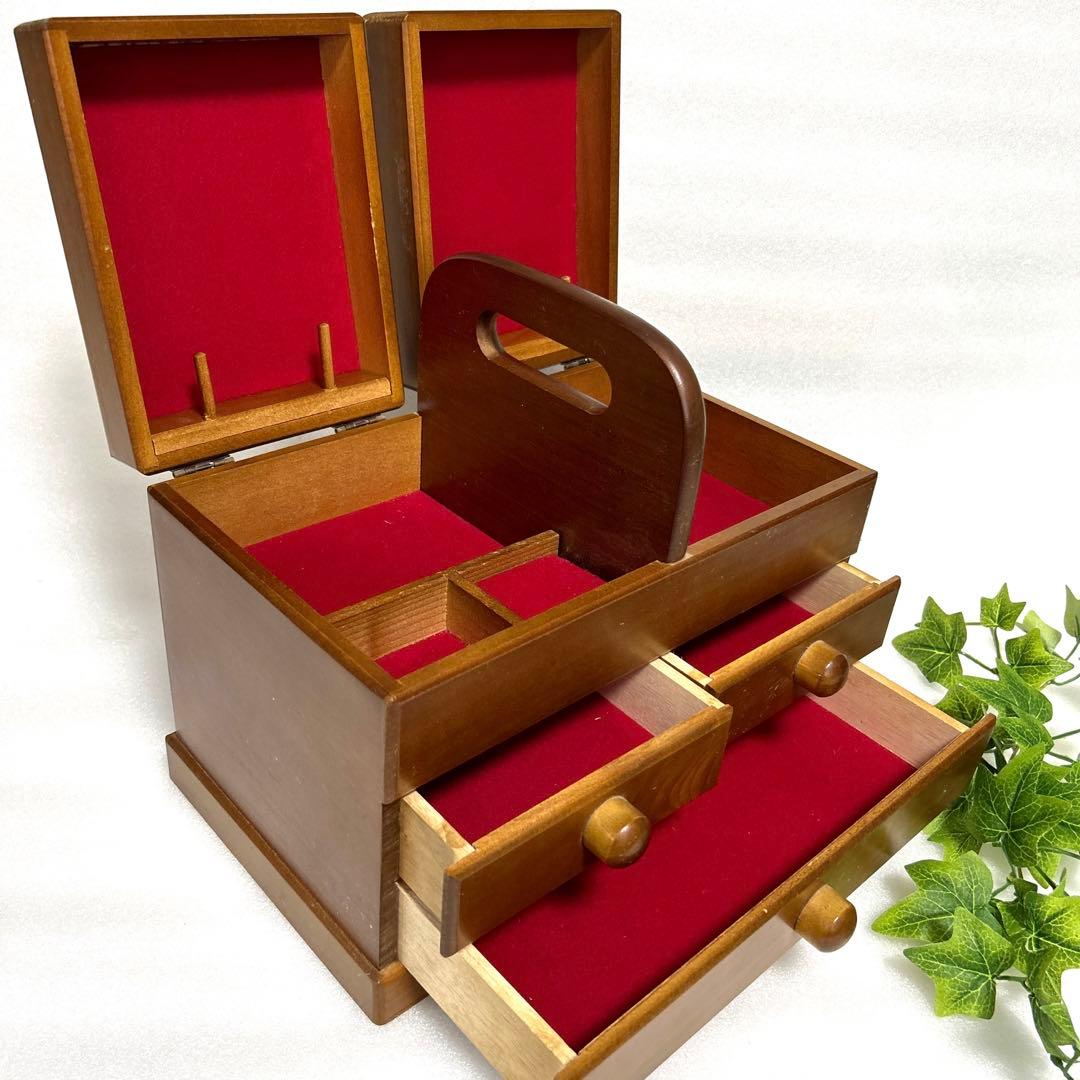 昭和レトロ 木製裁縫箱 針箱 手提ソーイングボックス アンティーク
