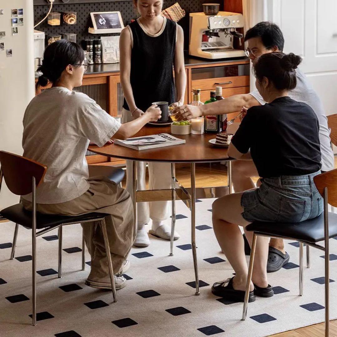 CAGUUU｜ツゲ材 ステンレス脚木製ラウンドテーブル｜ミッドセンチュリー