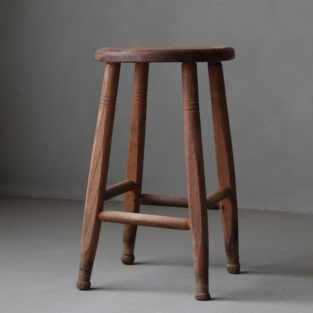 栓材 古い丸椅子　スツール チェア 古家具 古道具 アンティーク 昭和レトロ