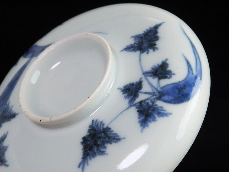 古伊万里 染付 人参に蝶の図 蓋茶碗 江戸期 C452AS-CAy - メルカリ