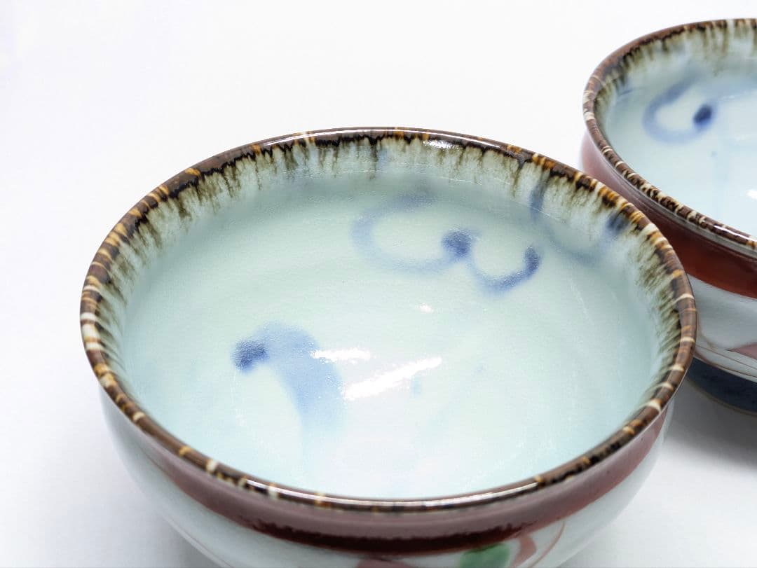 斉山窯 太田恵 作 赤絵 碗 一対