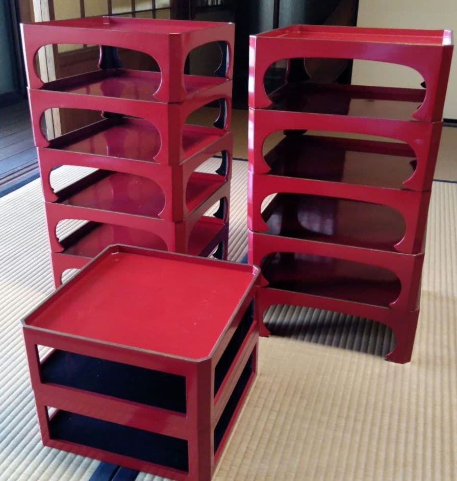 角膳　会席膳　朱色　木製　漆器　 大小2セット　大10膳小２膳