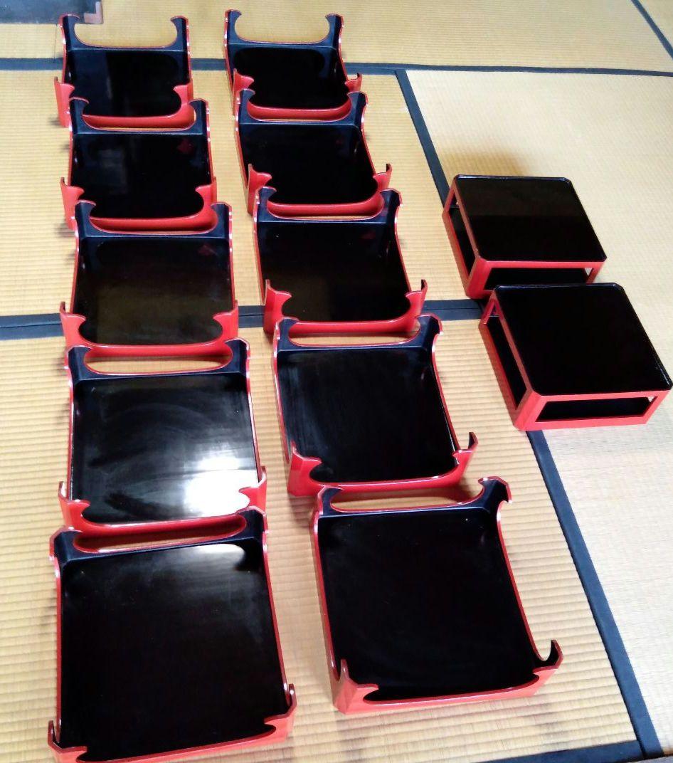 角膳　会席膳　朱色　木製　漆器　 大小2セット　大10膳小２膳