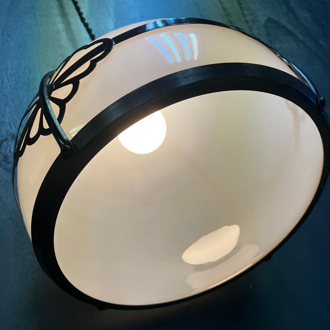 アンティーク 乳白色ガラスシェード ペンダントライト レトロ 2個セット