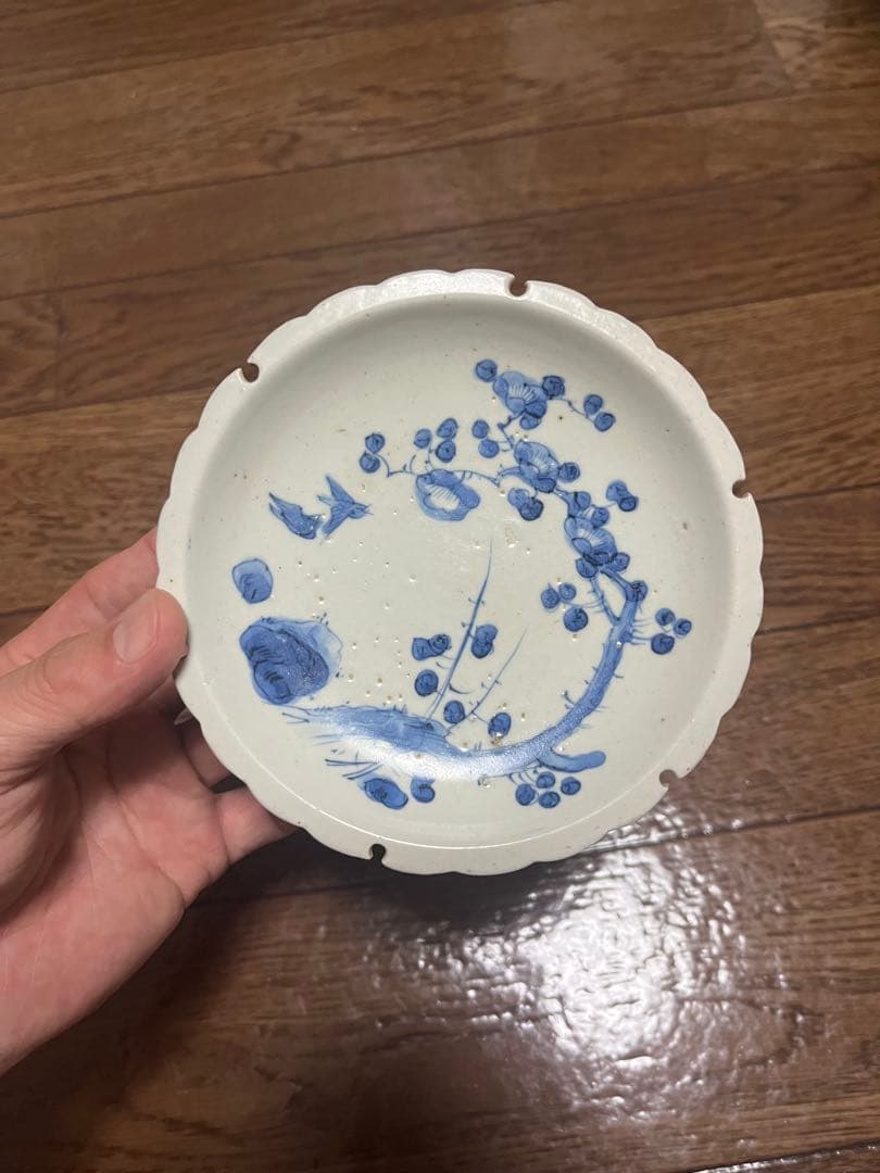 まとめて三脚無傷完品　古平戸　花鳥　民藝　民芸　藍九谷　初期伊万里　古染付 古伊万里(藍九谷様式)染付 流水に岩樹木図 花生 江戸時代初～中期頃