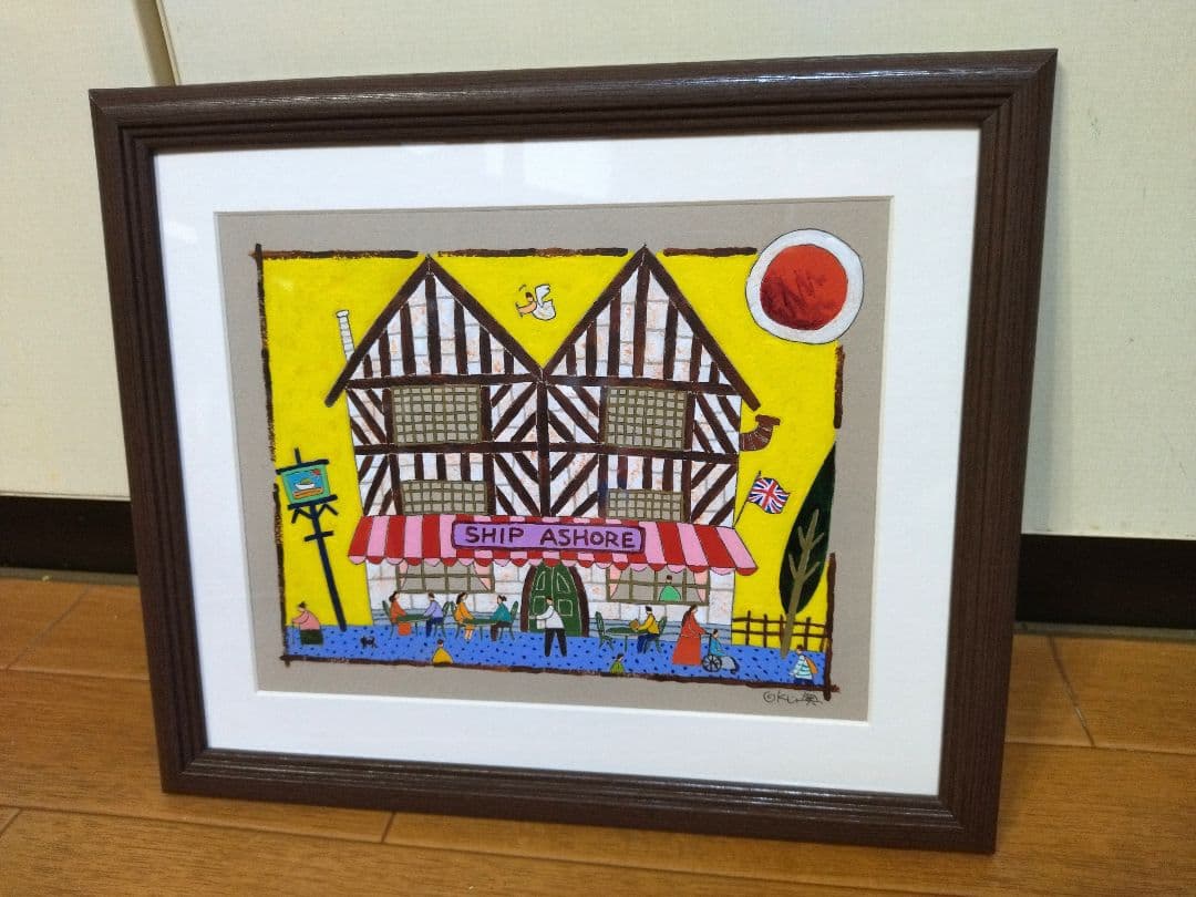 奥村ユズル　水彩画原画　英国パブ「岸辺の舟」