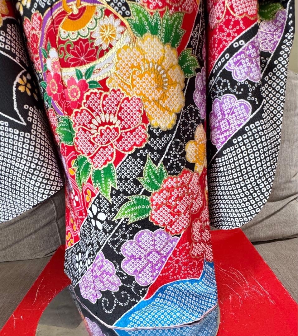 七五三着物帯セット　7歳　黒系　絞り柄