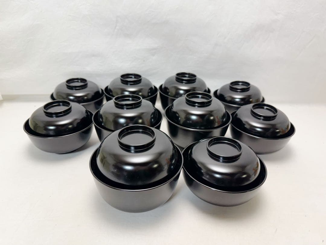 未使用 懐石道具 木製黒真塗 四つ椀 小丸椀 5客揃