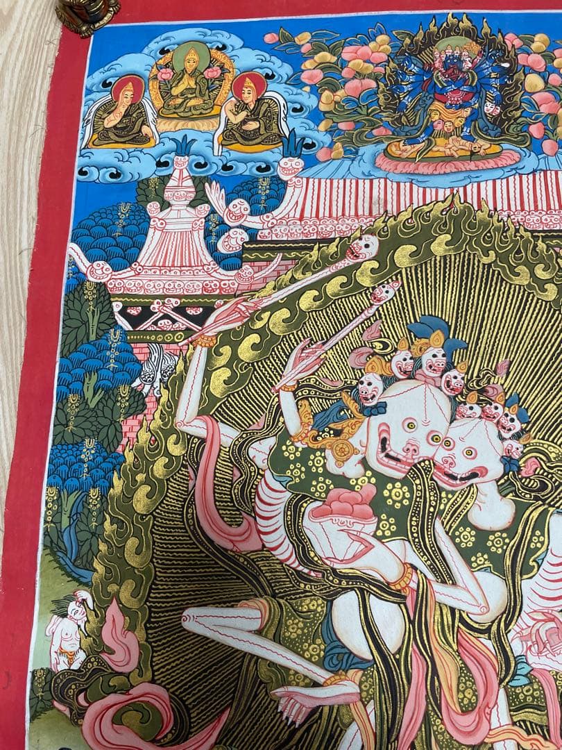 《 チベット密教　1点物 》 手描き　曼荼羅　チチパティ　スカル　髑髏　仏教