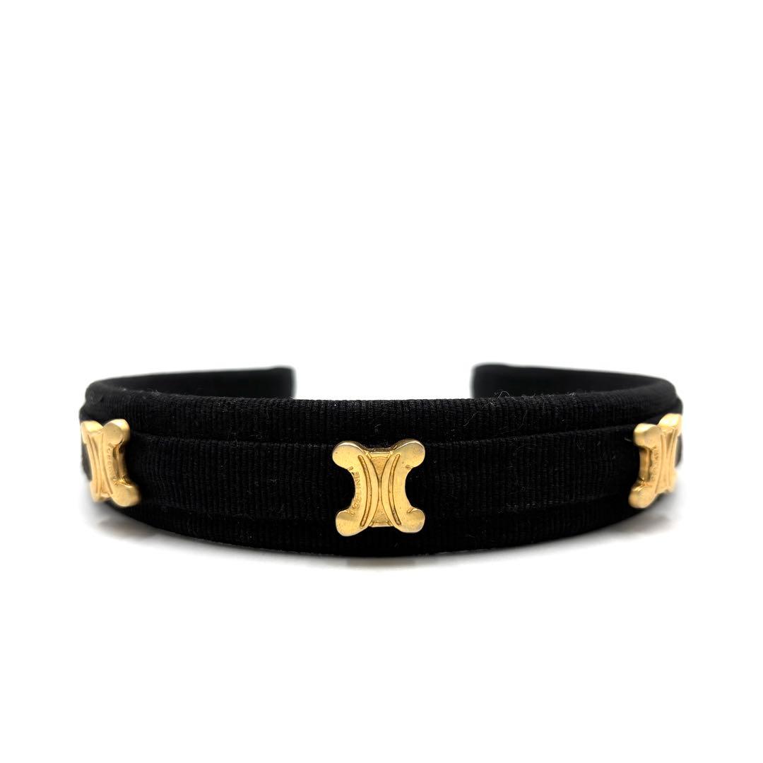 【美品】セリーヌ カチューシャ トリオンフ ゴールド金具 レディース ブラック