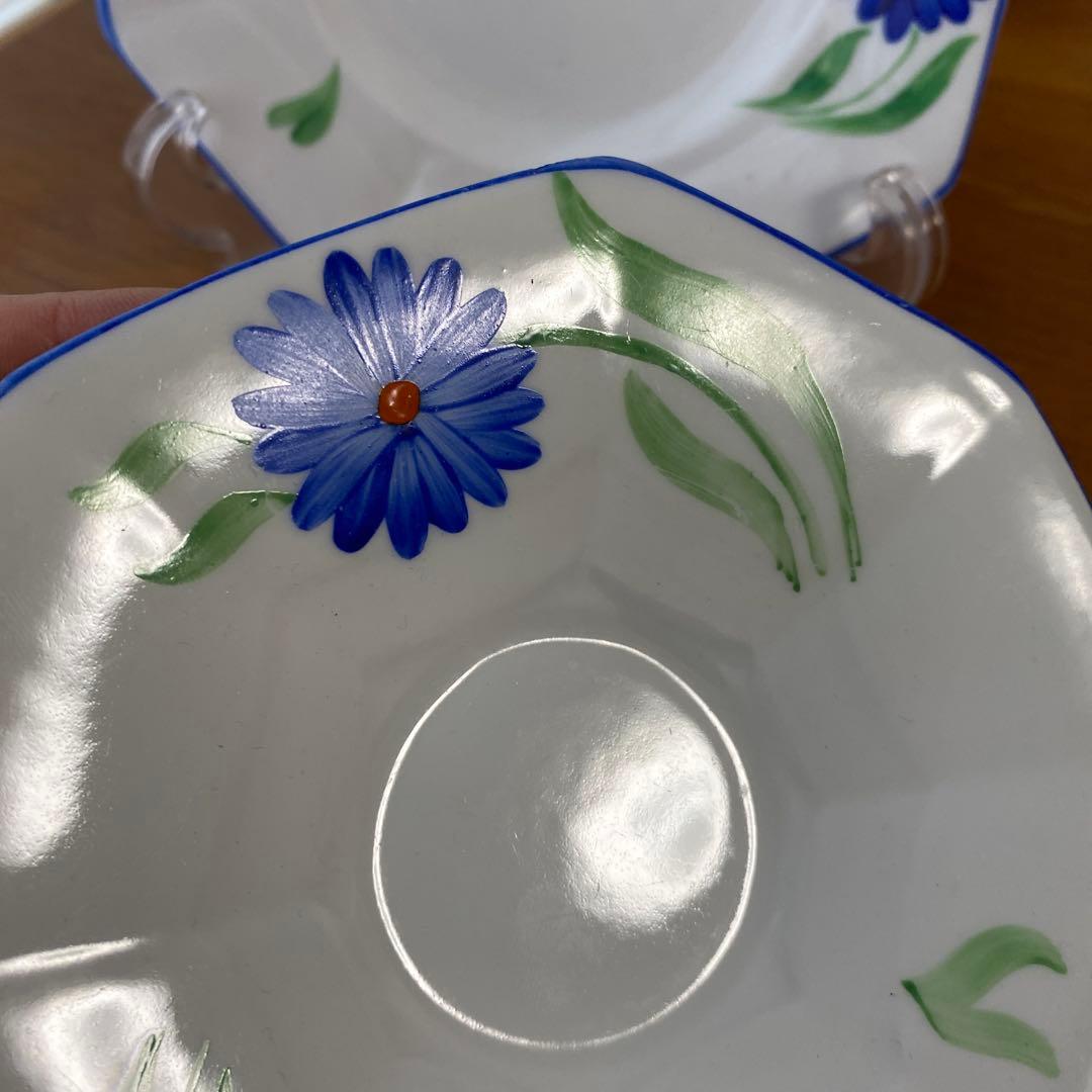 メルバ ブルーフラワー フラワーハンドル カップ ソーサー プレート トリオ