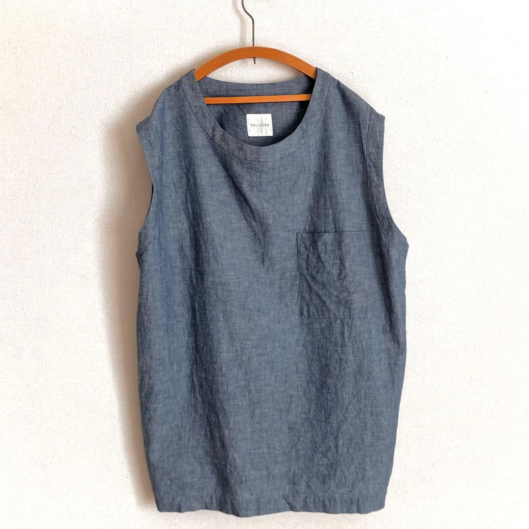 美品トゥジューtoujoursシャンブレービックポケットノースリーブタンクトップ