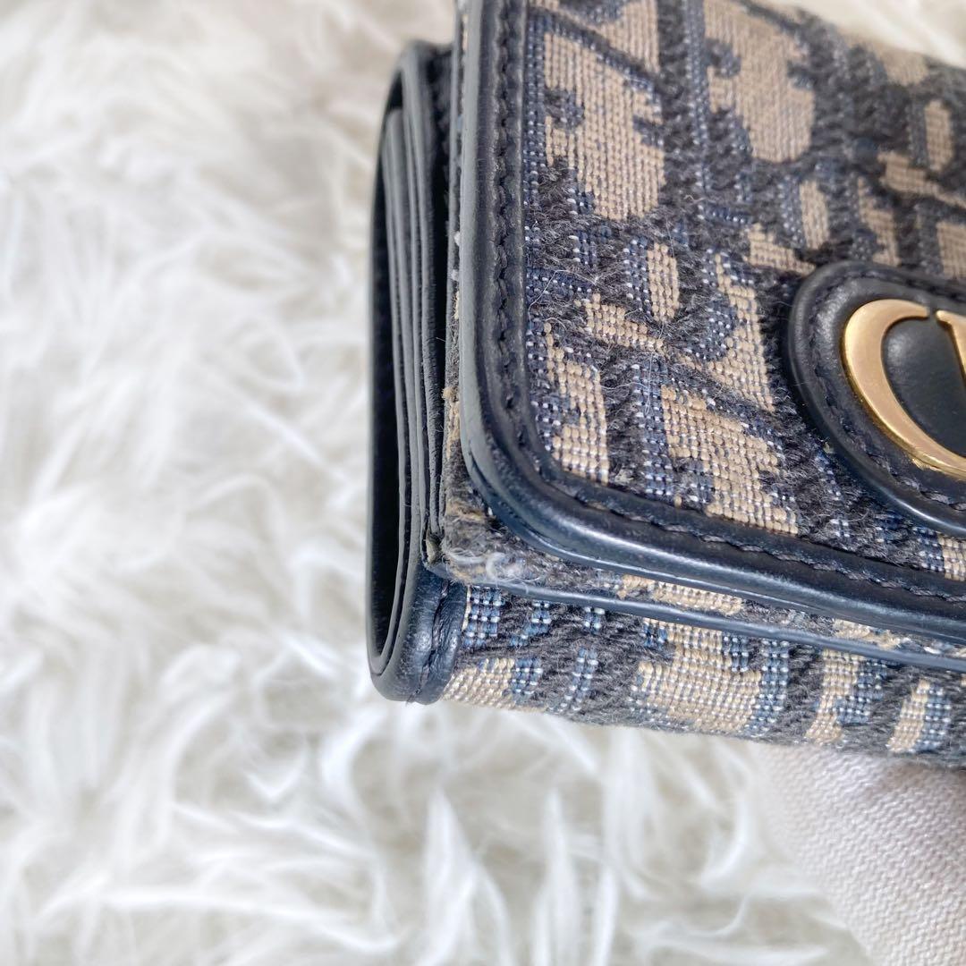 【美品】Dior ディオール オブリーク 三つ折り財布 キャンバス　ネイビー