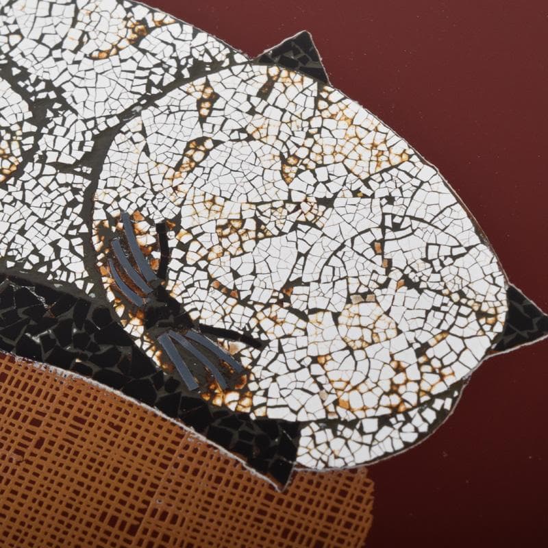 漆芸　輪島塗　卵殻蒔絵　猫　在銘　額装　C　8234A