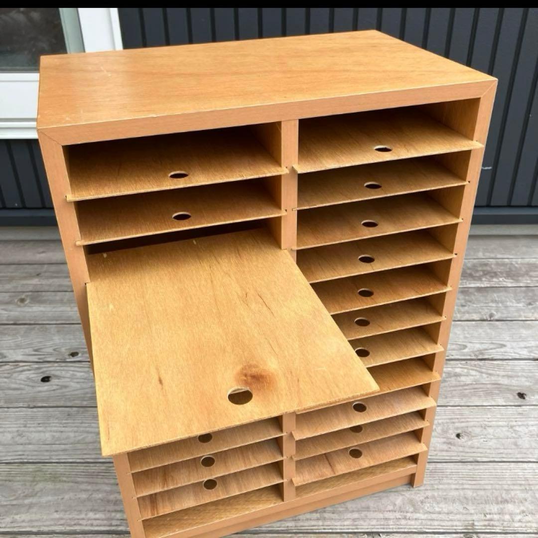 昭和レトロ 古家具 木製棚 書類入れ カルテケース 2列12段 メール