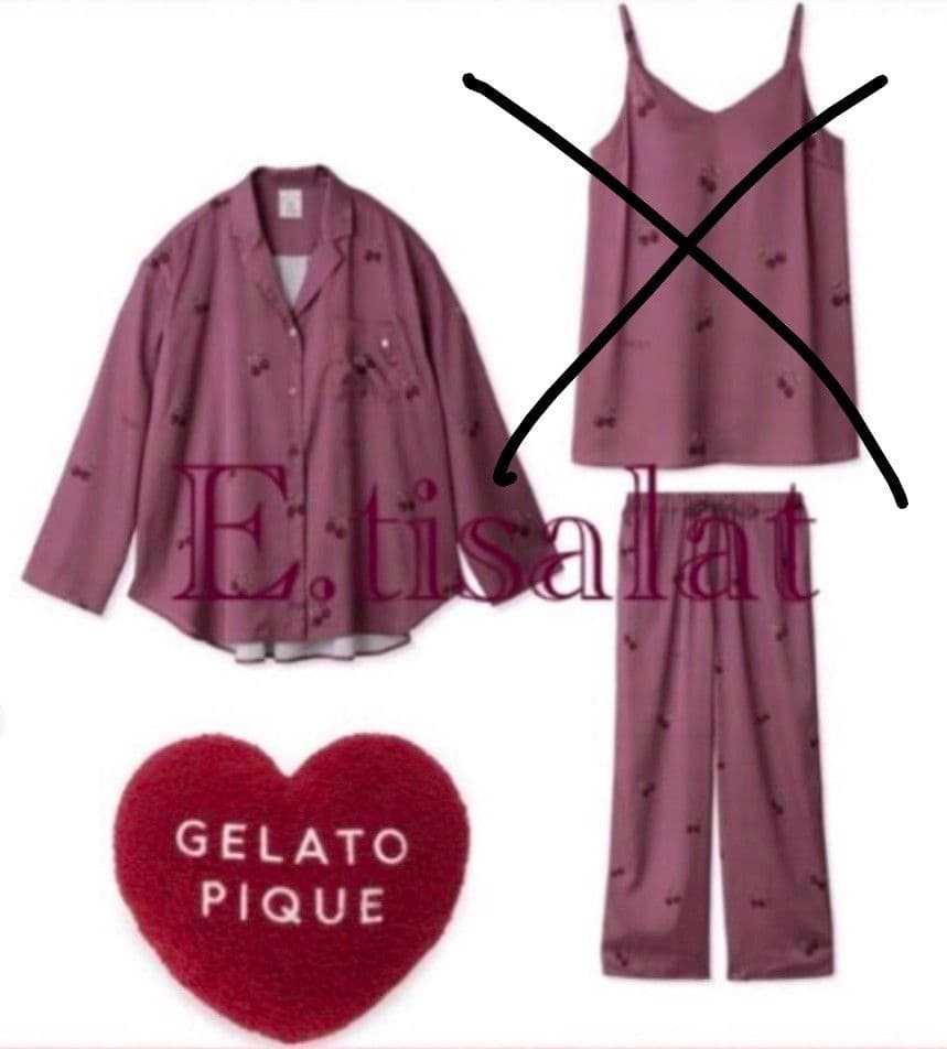 ジェラートピケ アーバンチェリー柄サテンシャツロングパンツ ワイン　完売品