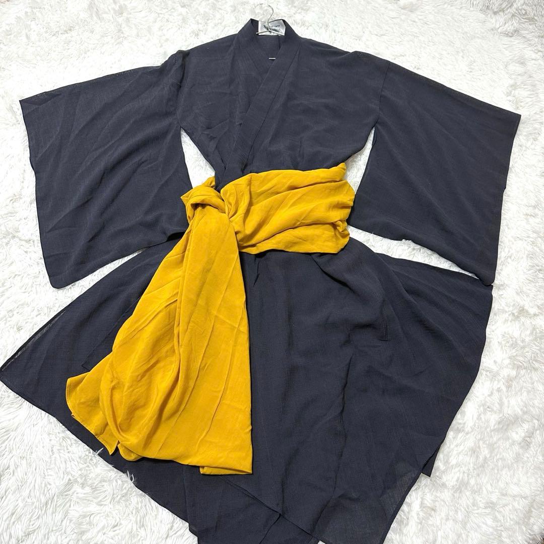 ハザマ 揺方 2018ss 帯 ブラック イエロー トリアセテート 黒 無地