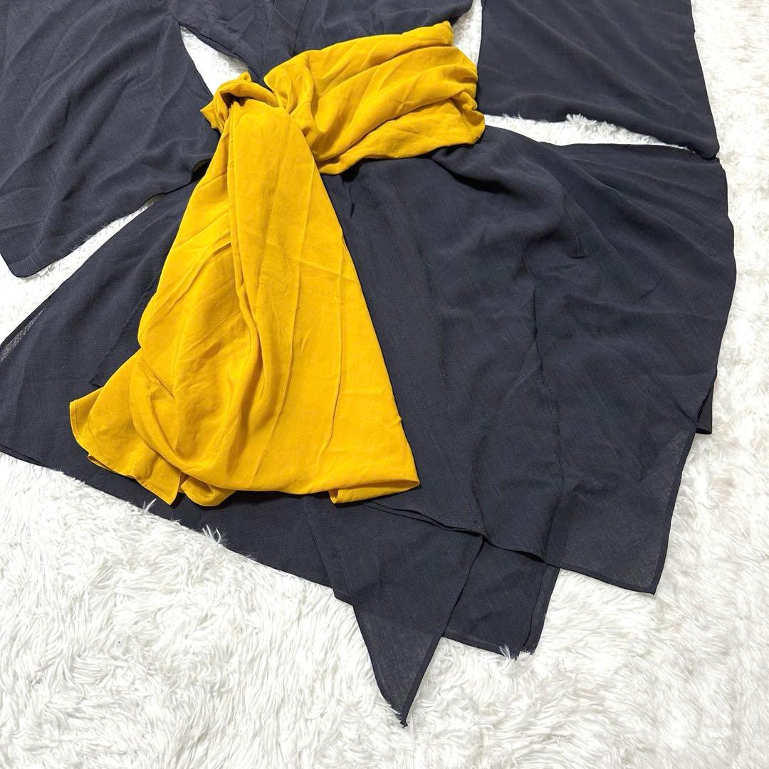 ハザマ 揺方 2018ss 帯 ブラック イエロー トリアセテート 黒 無地