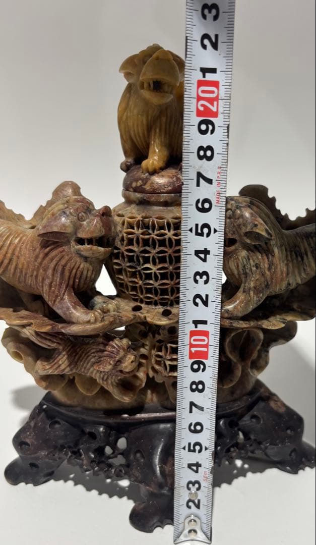 中国/獅子香炉/三頭の獅子/精密技工 /香炉（977）