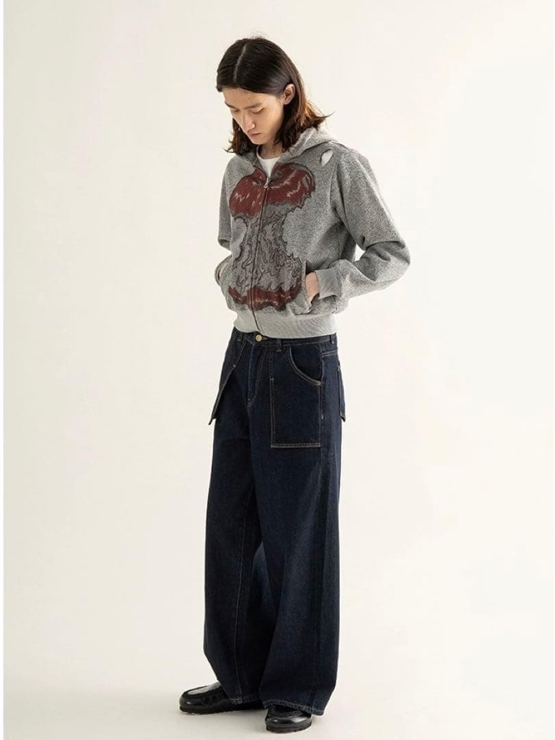 CONP 短丈リンゴパーカーフーディー Boxyfit ダメージ加工