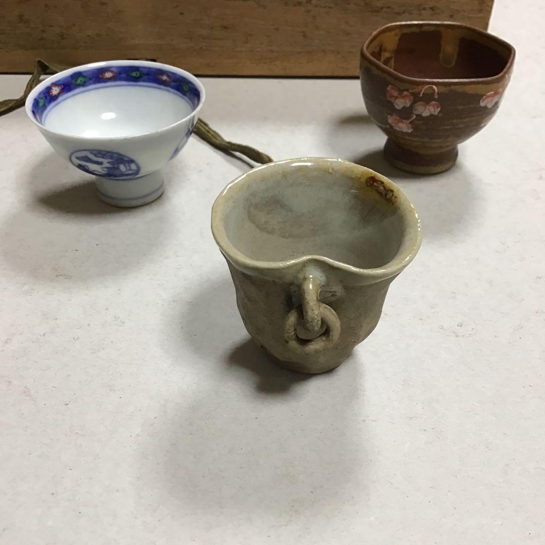 時代盃　５組セット　九谷焼　共桐箱ウコン地　バラ不可　時代物　骨董品