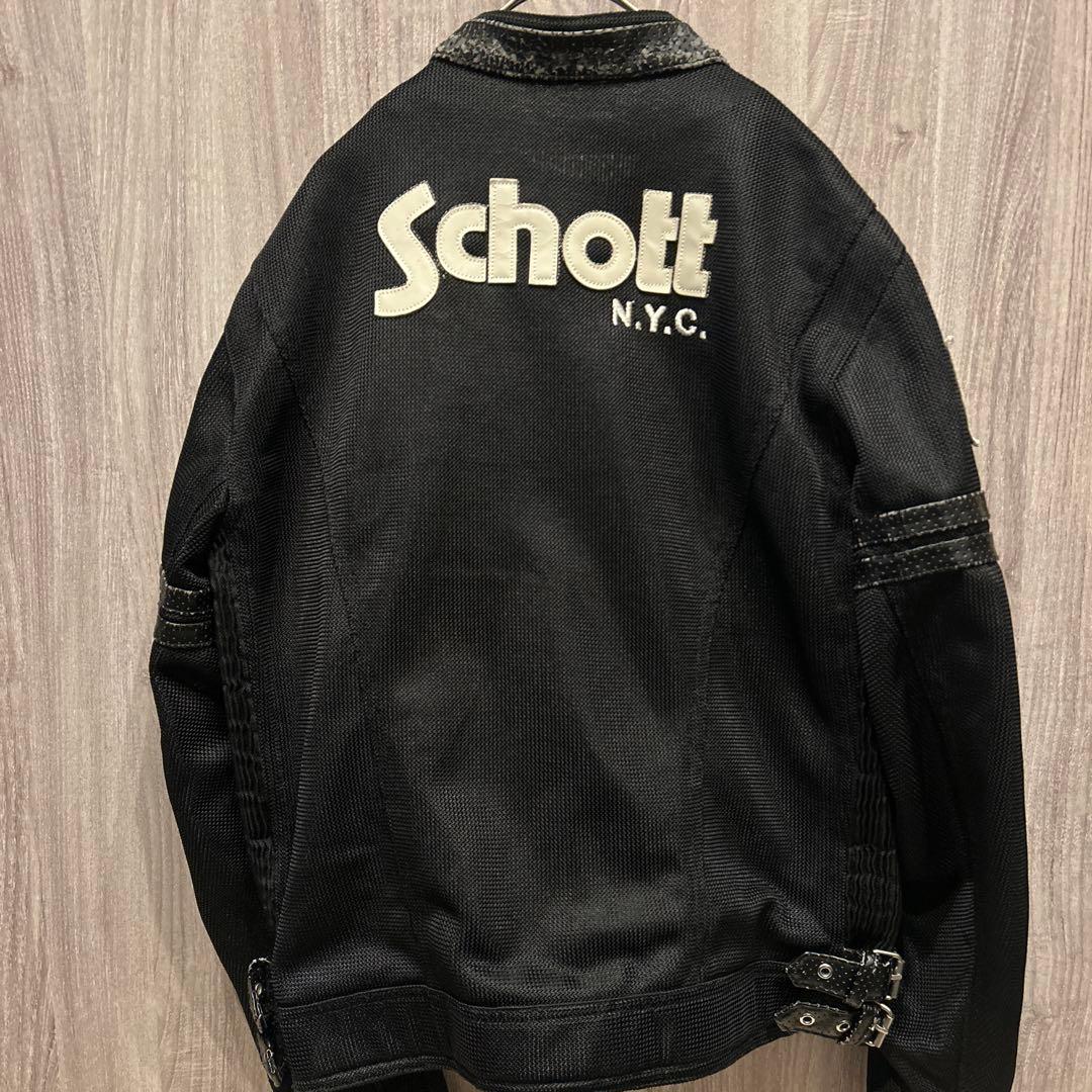 希少】Schott N.Y.C.刺繍ロゴ ワッペン ブルゾン レザー 古着40