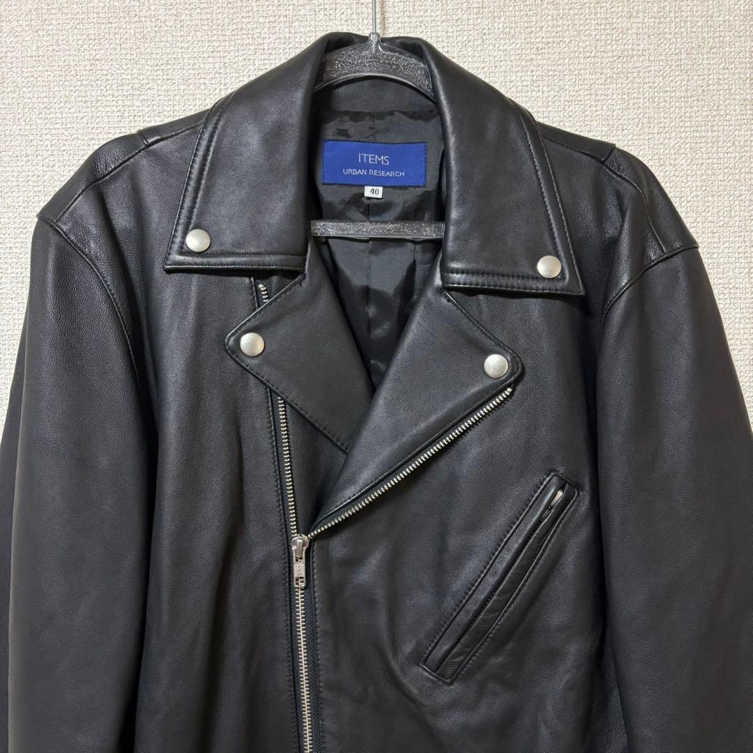 極美品】ITEMS アーバンリサーチ 羊革 ダブルライダース L ブラック
