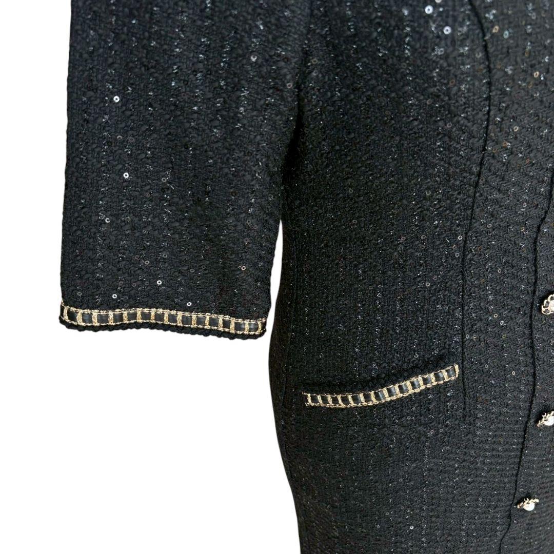 美品✨LEJA　ラメ混ツイードレザーパイピングパール釦スパンコールマーメイド　S