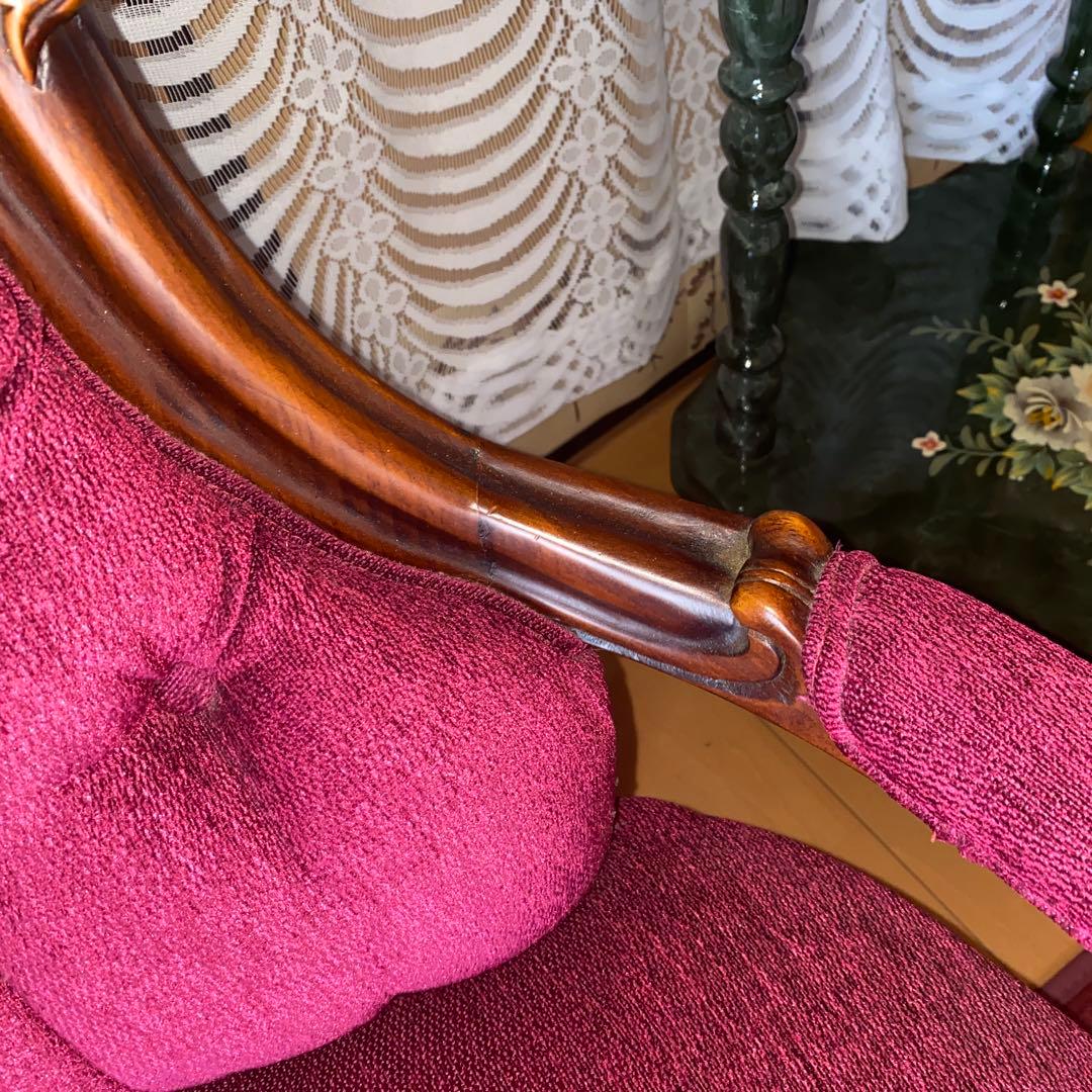 イタリア製ロココアンティークワインレッドのクラシック椅子 濃い