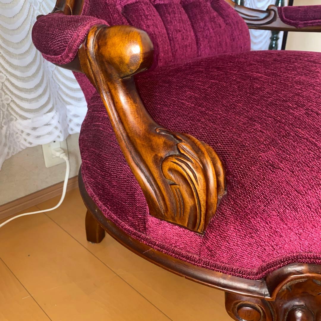 イタリア製ロココアンティークワインレッドのクラシック椅子濃いピンク