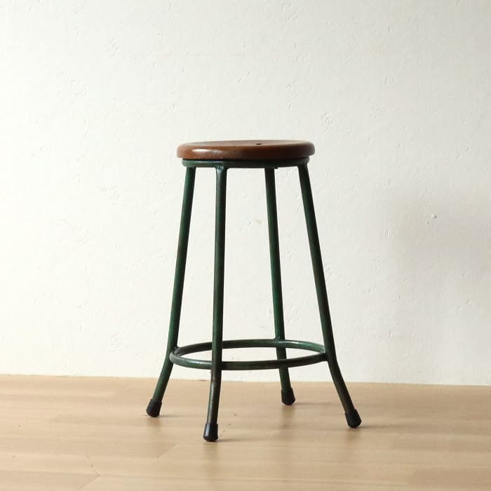 ヴィンテージ　アイアンスツール⑩　無垢材　鉄脚　古家具　レトロ