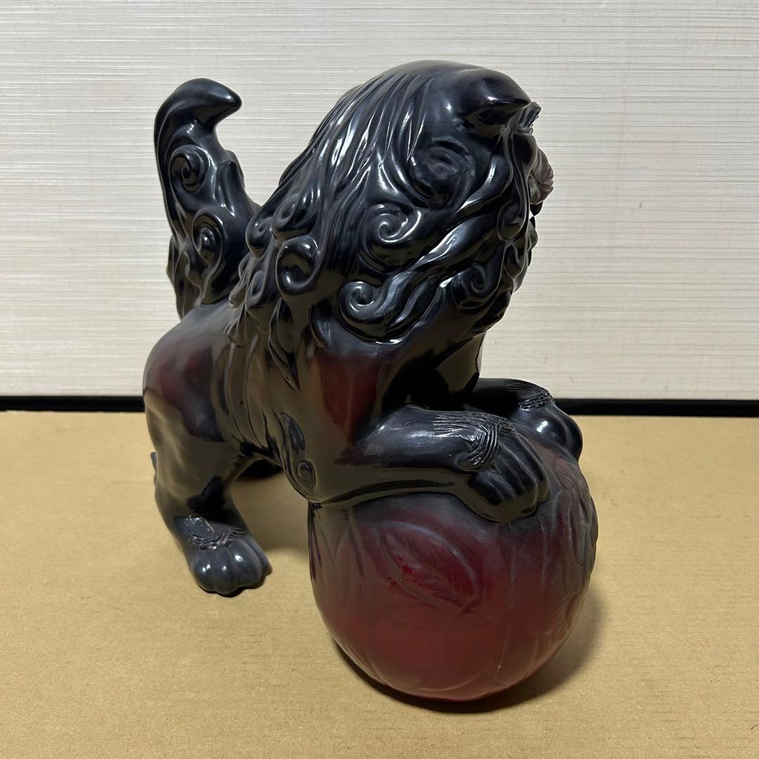 大迫力 32cm 玉乗り獅子 縁起 獅子 シーサー 陶器 骨董 魔除け