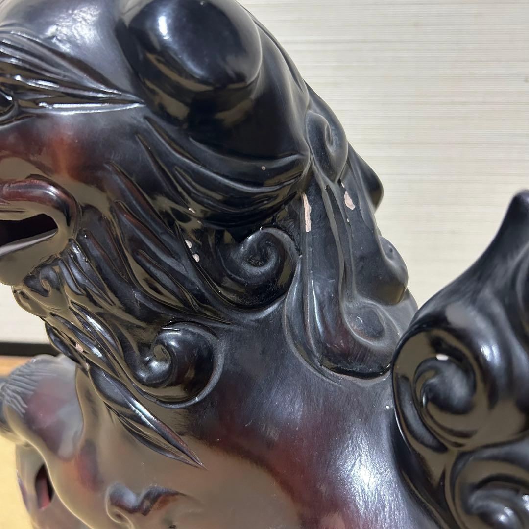 大迫力 32cm 玉乗り獅子 縁起 獅子 シーサー 陶器 骨董 魔除け