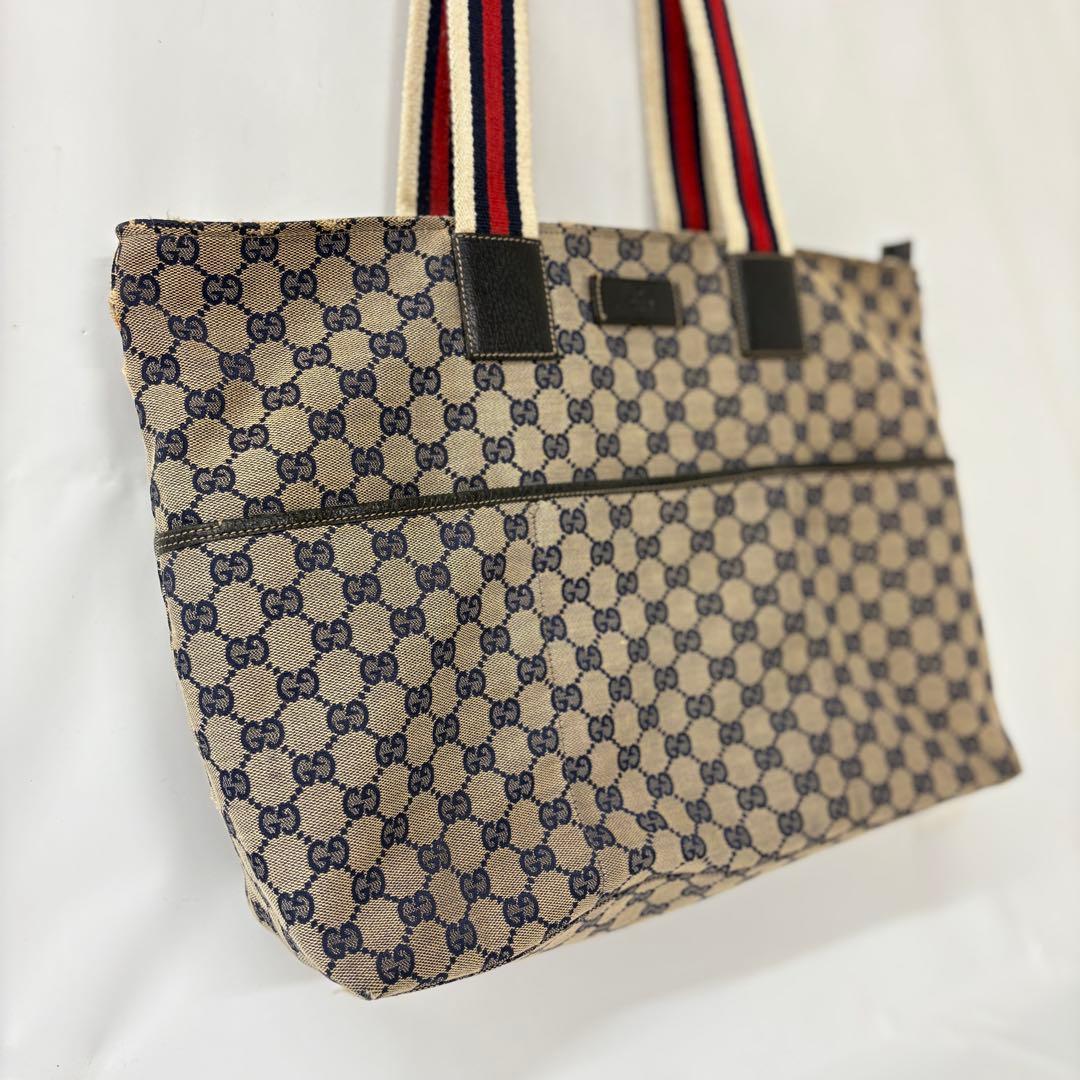 GUCCIシェリーライントートバッグGGキャンバスネイビー