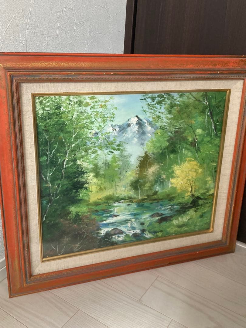 油彩画 山と川の風景 北岳　今井弘画伯　Ｆ8号