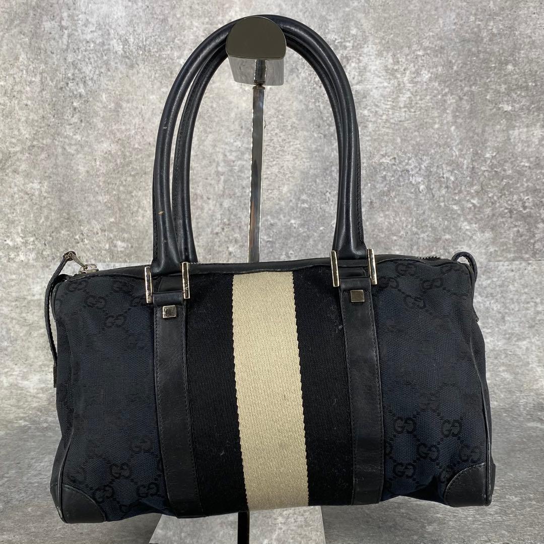 GUCCI グッチ GG柄 キャンバス ミニボストン ハンドバッグ ブラック