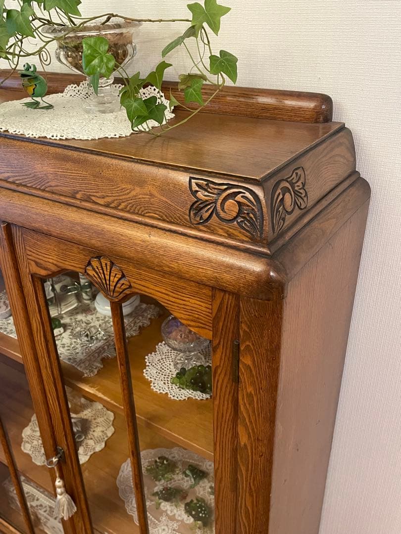 英国イギリス アンティーク家具 ブックケース 本棚 オーク材 猫脚