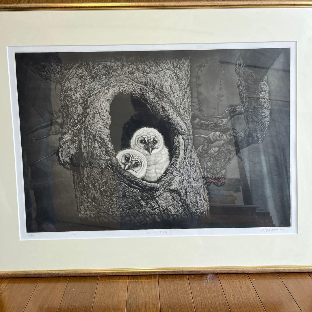 真作池田満寿夫 「ふくろう」 /リトグラフ限定100部 真作池田満寿夫
