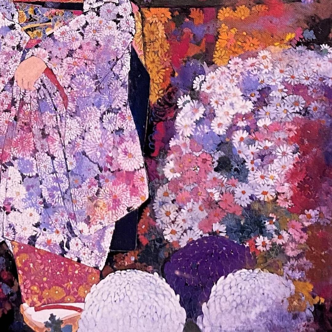 斎藤清策、【菊祭】、希少な額装用画集より、新品額装付、状態良好