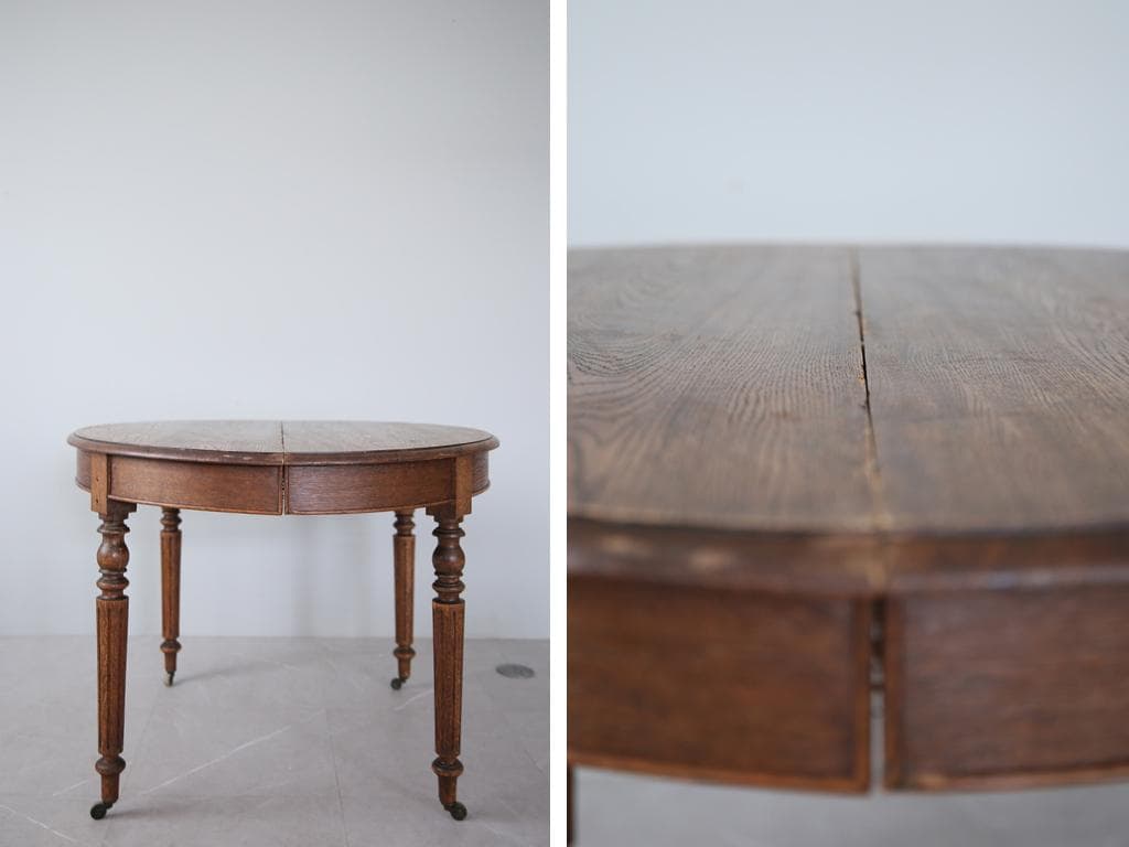 フランスアンティーク木製ダイニングテーブル/オーバル机/作業台(86-144)