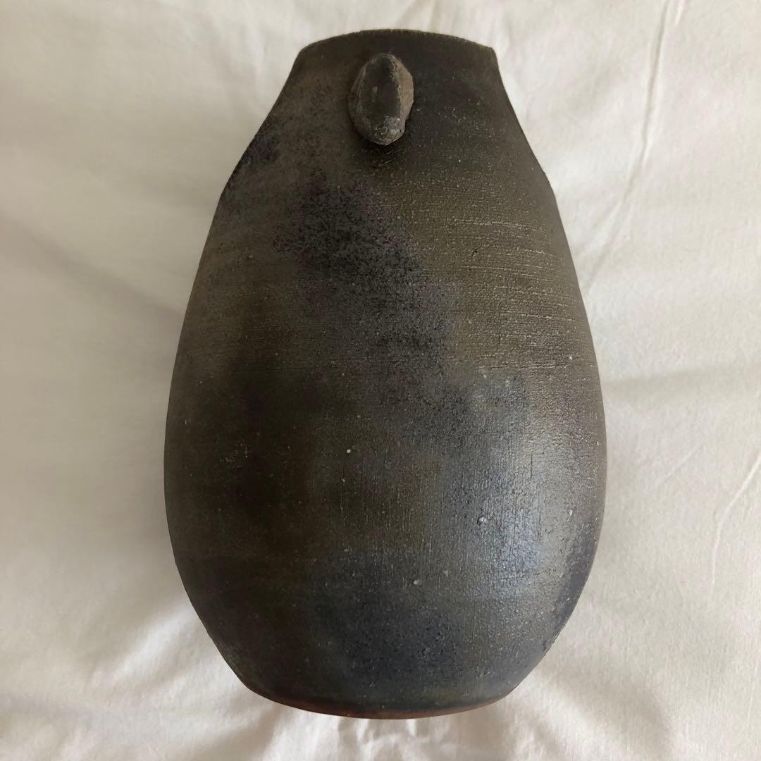 備前焼　花器　桟切　手桶型　刻印あり　一点物　工芸品