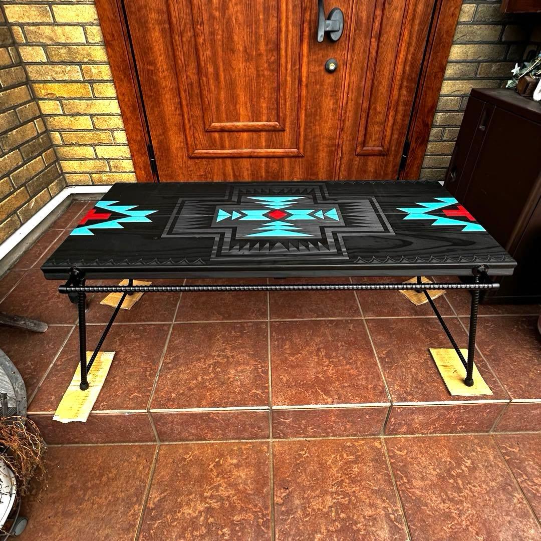 No.563 アイアンローテーブル オルテガテーブル ネイティブ柄